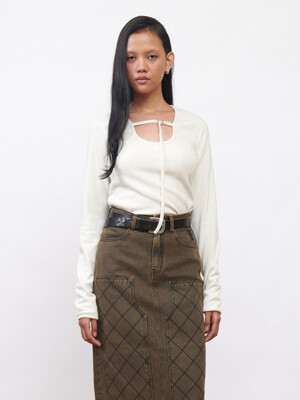 Belted U-Neck Top Ivory