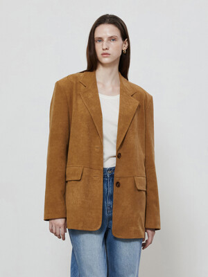 OVER FIT SINGLE SUEDE JACKET - CAMEL