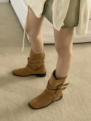 me6189 빈티지 레이어드 버클스트랩 미들부츠 vintage buckle strap middle boots