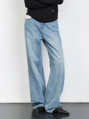 ULOTRICHOUS DETAIL WIDE DENIM PANTS [LIGHT BLUE]