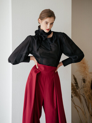 Silk see-through scarf blouse - black