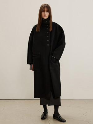 Funnel-neck Maxi Coat, Black