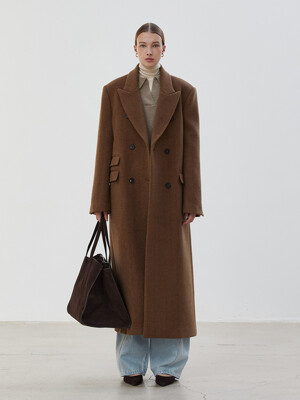 OVERFIT MAXI DOUBLE COAT(HERRINGBONE) - DEEP CAMEL