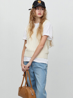 UNISEX CROCHET KNIT VEST IVORY_UDSW5A101IV