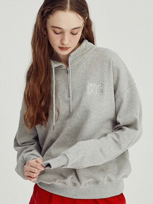 High Neck String Sweatshirt_Melange Gray