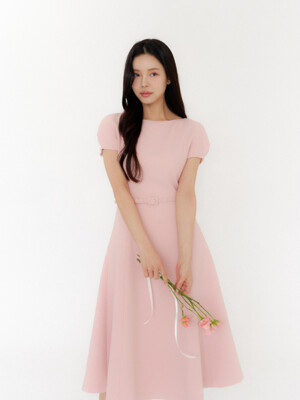 Cap-sleeve Flare Dress/ Pink