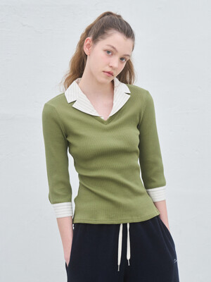 SHIRTS COLLAR T-SHIRT_OLIVE GREEN