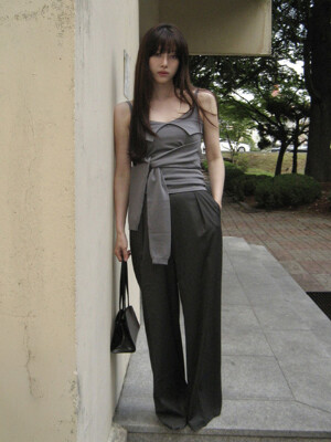 베린 썸머 턱 팬츠_차콜 스트라이프 / BELIN SUMMER TUCK PANTS_CHARCOAL STRIPE