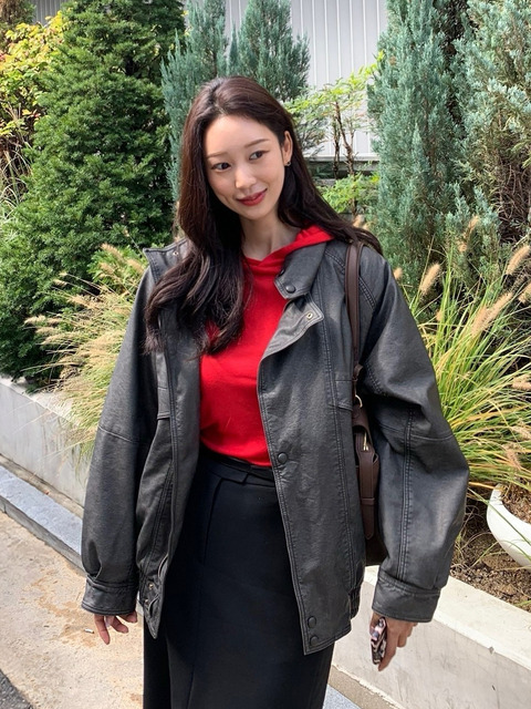 노머 [임디루루 PICK] Pigment dyed leather bomber jacket Black