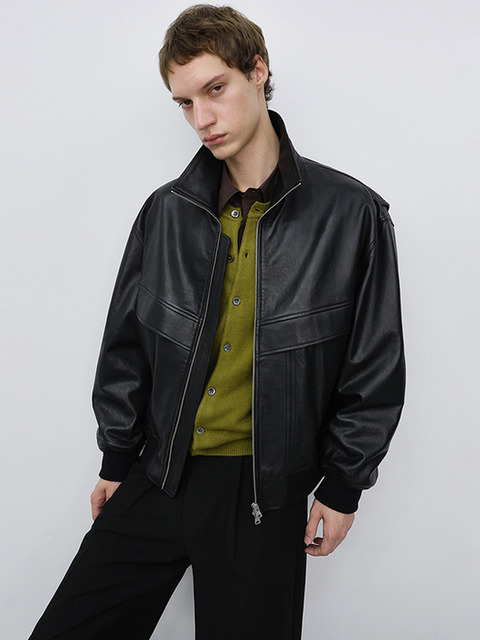 던스트 포 맨 UNISEX STAND COLLARED LEATHER BLOUSON BLACK_M_UDJU6C103BK
