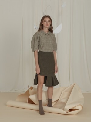 Khaki Herringbone Asymmetry Skirt