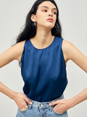 Unbalanced Sleeveless Blouse Turkish-Blue