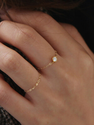 [SET]14k gold white Q chain ring + 14k gold chain ring