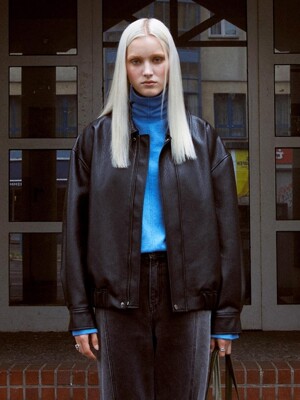 Faux Leather Blouson Jacket in Black VL2AM080-10