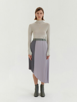 Asymmetry Color Block Pleats Skirt - Light Grey