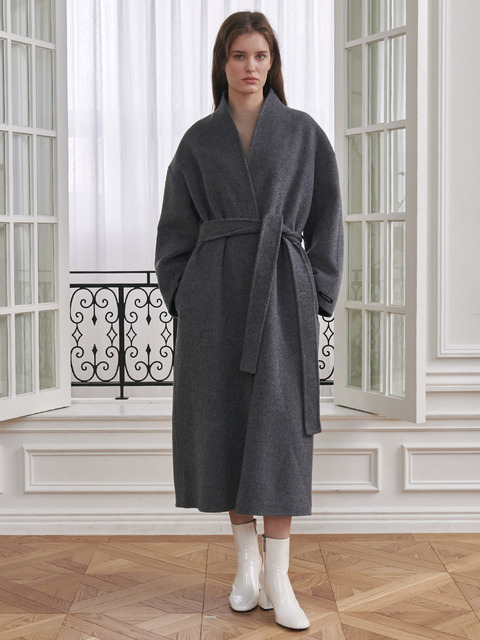 아우터,아우터 - 누브 (Nouve) - Cashmere-blend Handmade Maxi Coat - Dark Gray