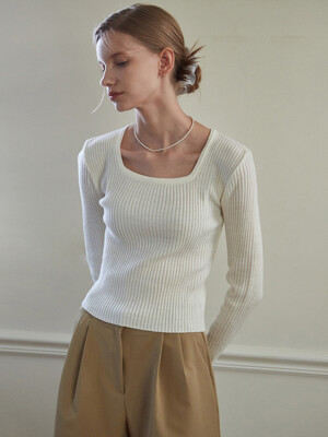 RIBBED SQUARE SLIM KNIT_IVORY