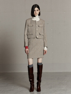 MIENNE Tweed Wool Mini Skirt_Beige