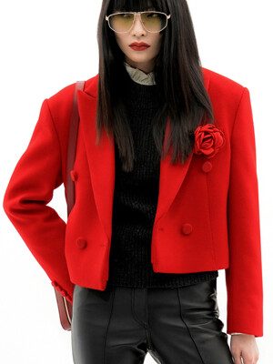 Cropped Double-Breasted Wool-Blend Jacket[Red(UNISEX)]_UTH-FB51