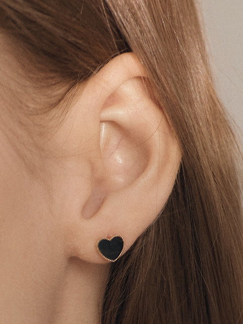 주얼리 - 제이레터 (J.letter) - Silver black heart Earring