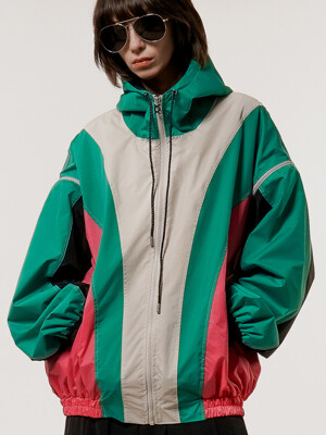 Multi-Zippered Oversize Hooded Track Jacket[Green(UNISEX)]_UTO-SS01