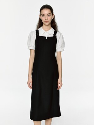 dp button sleeveless long dress - black