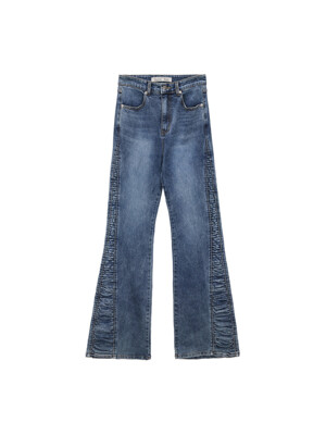 SHIRRING BOOTS CUT DENIM PANTS IN BLUE