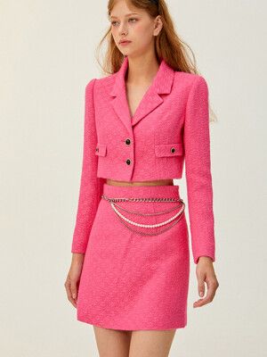 [자켓단품] Lea Tweed Crop Jacket (Pink)
