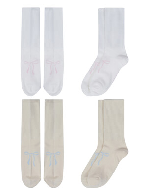 [3 Packs] Ribbon Socks (2 Colors)