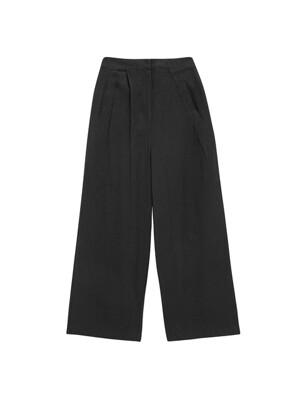 Linen Cross Pintuck Wide Pants - black