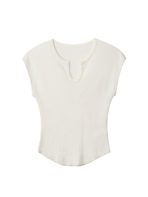 Curved Scoop-Neck Knit Top (Ivory)