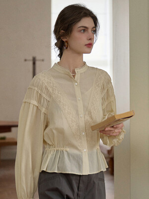 SR_Waist pleated lace blouse_YELLOW