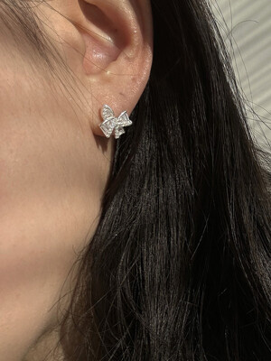 [925silver] Mirror crystal ribbon earring