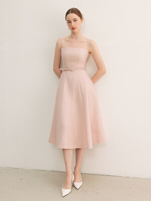 ADA Sleeveless flared long dress (Pink/Black)