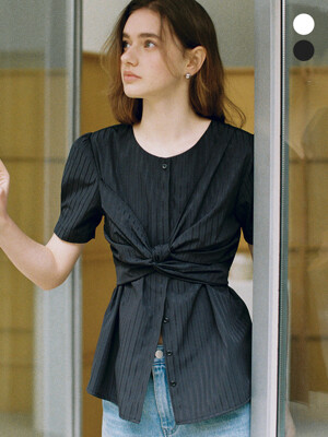 comos 1407 stripe wrap point shirring blouse (2color)
