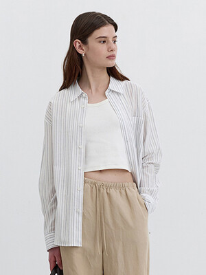 UNISEX CLASSIC OVERSHIRT BEIGE STRIPE_UDSH5B123I2
