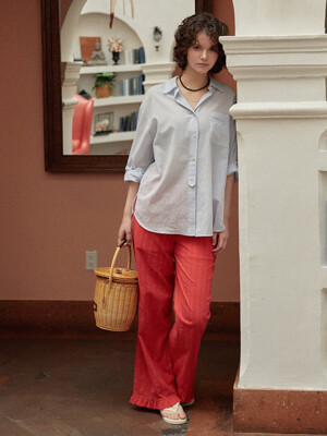 로리 러플 디테일 레이스 밴딩 팬츠 (Red/White)