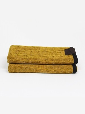 Mustard Cable Knit Blanket  머스터드 엘로우 케이블 니트 블랭킷 (100x120)