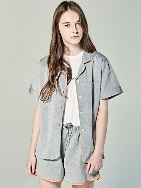 (W) Short Sleeve Pajama Set Chambray Grey