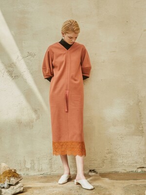 wool diverse volume dress_deep coral