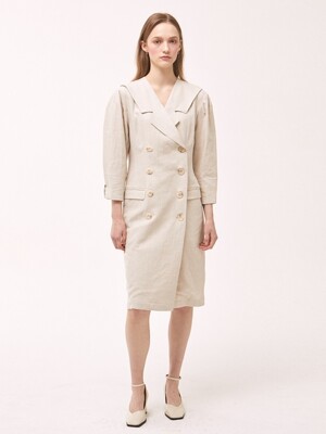 Linen Front Collar Jacket Dress - Beige