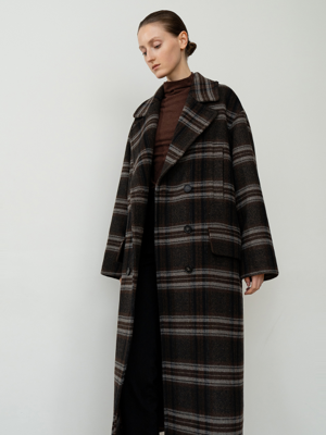 WOOL BLEND OVERSIZED CHECKED COAT BR