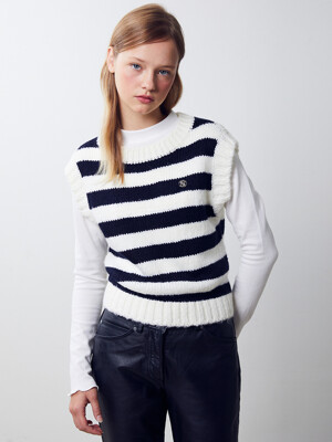 Mohair Fuzzy Stripe Knit Vest [NAVY]