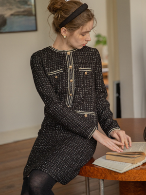 HELLENA woolen tweed dress_black