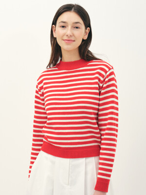 striped knit top_red