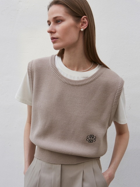 니트 - 닉앤니콜 (NICK&NICOLE) - CREW NECK VEST_BEIGE
