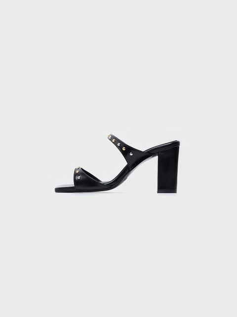 뮬/슬리퍼 - 잉크 (EENK) - WEPPA Squared-toe Leather Mules - Black