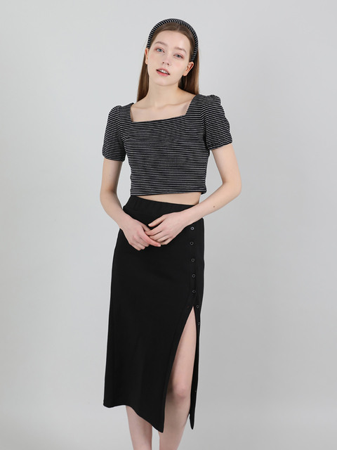 스커트 - 까트린 (CATTLINE) - Button Banding Long Skirt (Black)