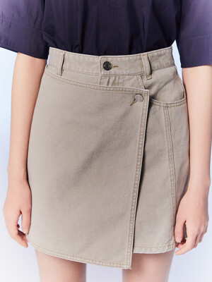 Unbalance Denim Mini Skirt  Khaki (KE3527M51H)