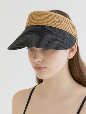 basic logo pendant raffia sun visor (C009_blackbeige)